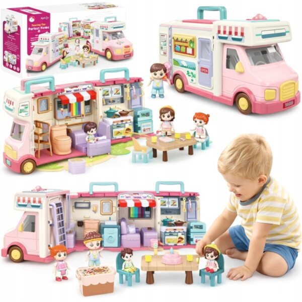 2-in-1-Camper-Puppenhaus mit Zubehör und 4 Figuren: ein kreatives Spielzeug