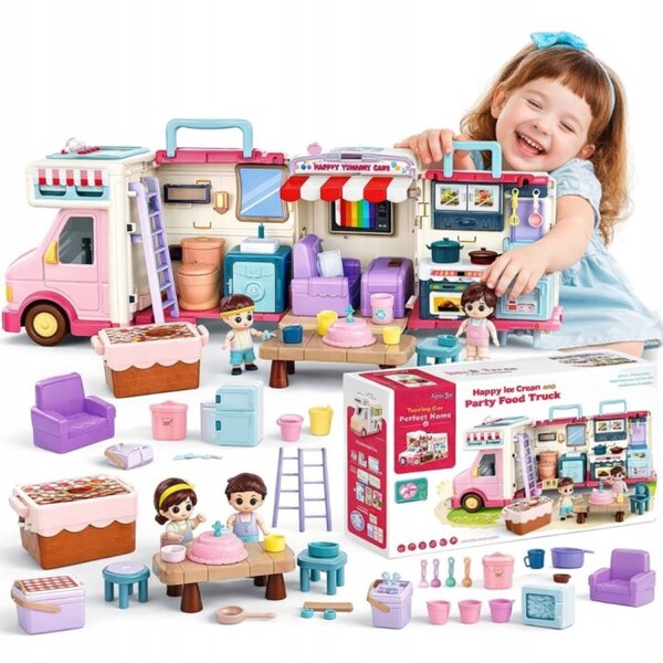 2-in-1-Camper-Puppenhaus mit Zubehör und 4 Figuren: ein kreatives Spielzeug
