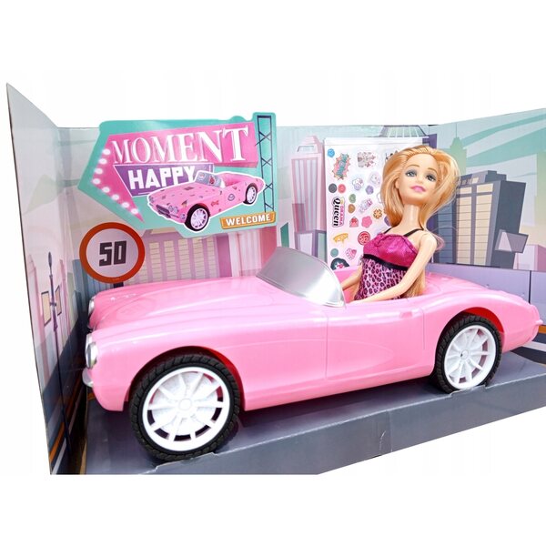 Großes rosa Cabriolet für Puppen mit Puppe und Aufklebern – Spiel für Mädchen ab 3 Jahren