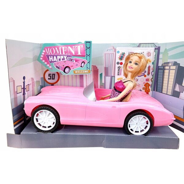 Großes rosa Cabriolet für Puppen mit Puppe und Aufklebern – Spiel für Mädchen ab 3 Jahren