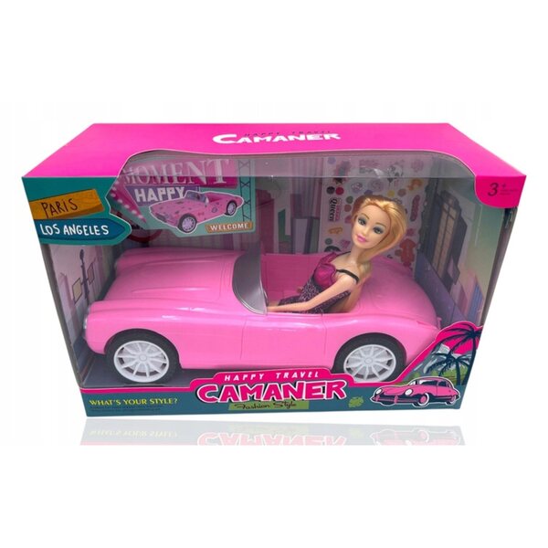 Großes rosa Cabriolet für Puppen mit Puppe und Aufklebern – Spiel für Mädchen ab 3 Jahren