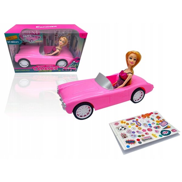 Großes rosa Cabriolet für Puppen mit Puppe und Aufklebern – Spiel für Mädchen ab 3 Jahren
