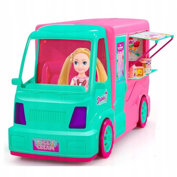 Großes rosafarbenes 2-in-1-Spielzeug Kamper mit Eismaschine und 21 Accessoires für Mädchen