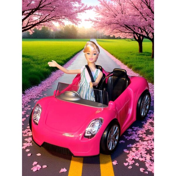 Rosafarbenes Cabrio-Spielzeugauto mit Puppe für Kinder ab 3 Jahren – lustiges und sicheres Set