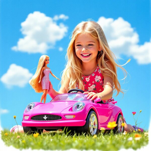 Rosafarbenes Cabrio-Spielzeugauto mit Puppe für Kinder ab 3 Jahren – lustiges und sicheres Set