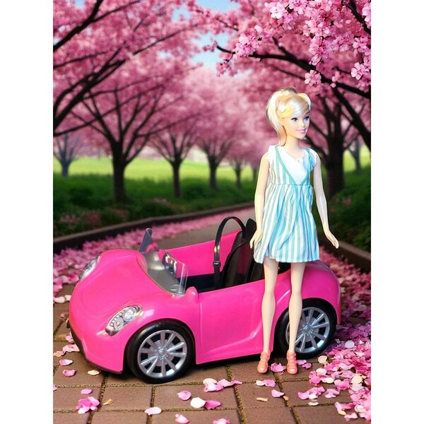 Rosafarbenes Cabrio-Spielzeugauto mit Puppe für Kinder ab 3 Jahren – lustiges und sicheres Set