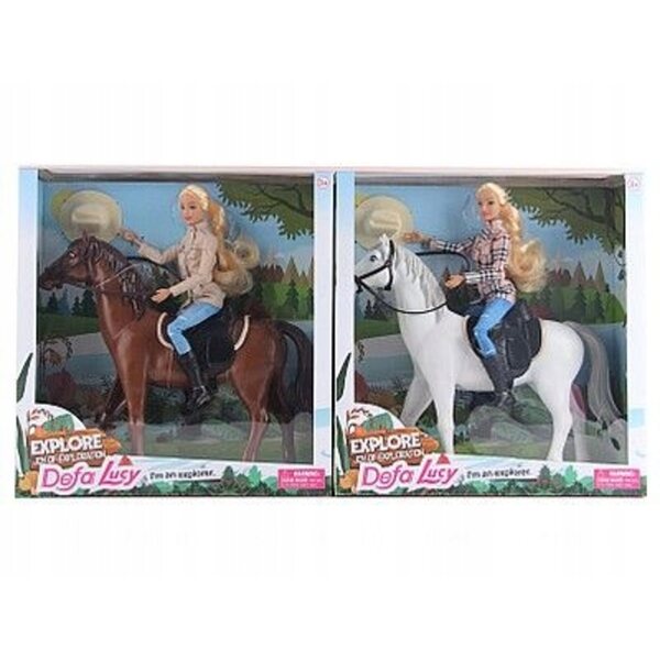Defa Lucy 30 cm große Jockey-Puppe mit realistischem Pferd und Reitbekleidung