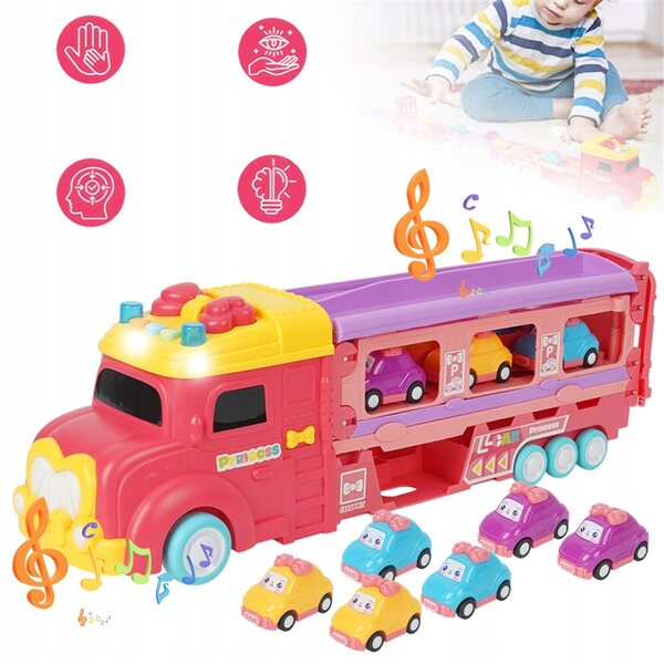 Spielzeugtransporter mit 6 Autos und Doppelschienen mit Licht und Sound für Kinder
