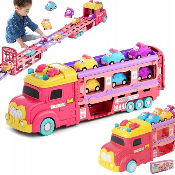 Spielzeugtransporter mit 6 Autos und Doppelschienen mit Licht und Sound für Kinder