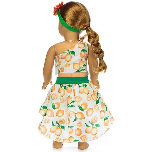 3-teiliges Set mit Kleidung für 18-Zoll-Puppen – Rock mit Blumenmuster, Oberteil mit Schnürung und Halsband