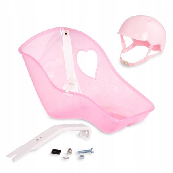Rosafarbener Fahrradsitz von Our Generation für eine 46 cm große Puppe mit Helm