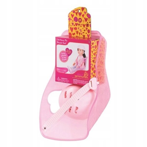 Rosafarbener Fahrradsitz von Our Generation für eine 46 cm große Puppe mit Helm