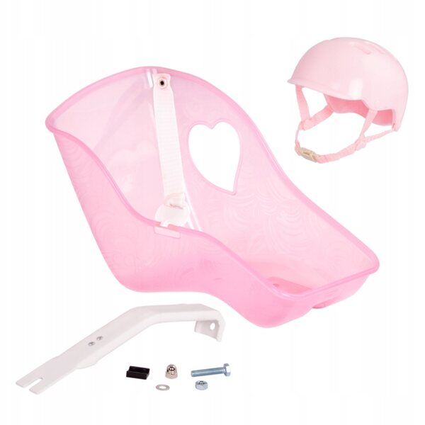 Rosafarbener Fahrradsitz von Our Generation für eine 46 cm große Puppe mit Helm