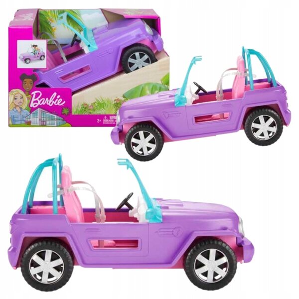 Barbie Beach Jeep für Kinder ab 3 Jahren mit rollenden Rädern und rosa und lila Details
