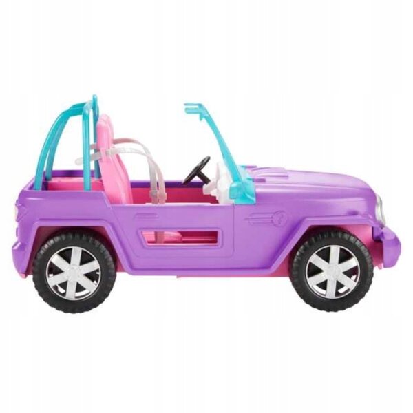 Barbie Beach Jeep für Kinder ab 3 Jahren mit rollenden Rädern und rosa und lila Details