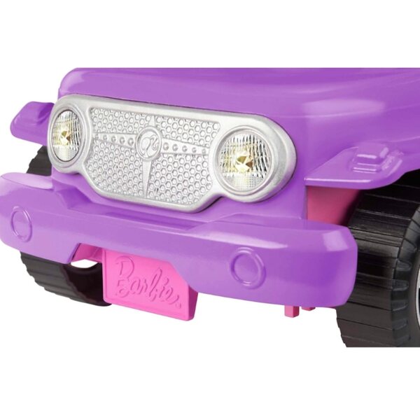 Barbie Beach Jeep für Kinder ab 3 Jahren mit rollenden Rädern und rosa und lila Details