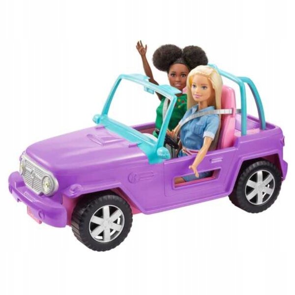 Barbie Beach Jeep für Kinder ab 3 Jahren mit rollenden Rädern und rosa und lila Details