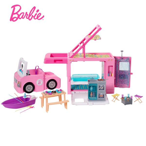 Barbie DreamCamper 3 in 1 Kamper mit Zubehör und Transformationen für Kinder