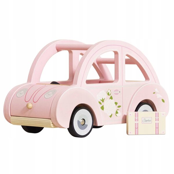 Rosafarbenes Holzauto von Le Toy Van Sophie mit Koffer und aufklappbarem Kofferraum