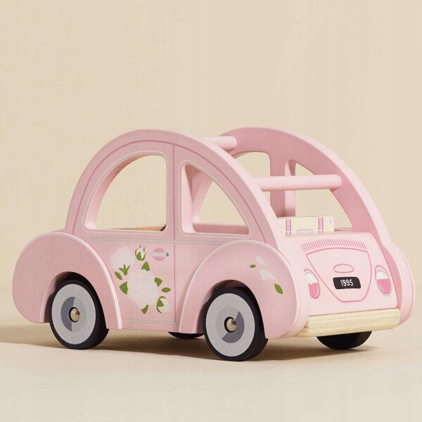 Rosafarbenes Holzauto von Le Toy Van Sophie mit Koffer und aufklappbarem Kofferraum
