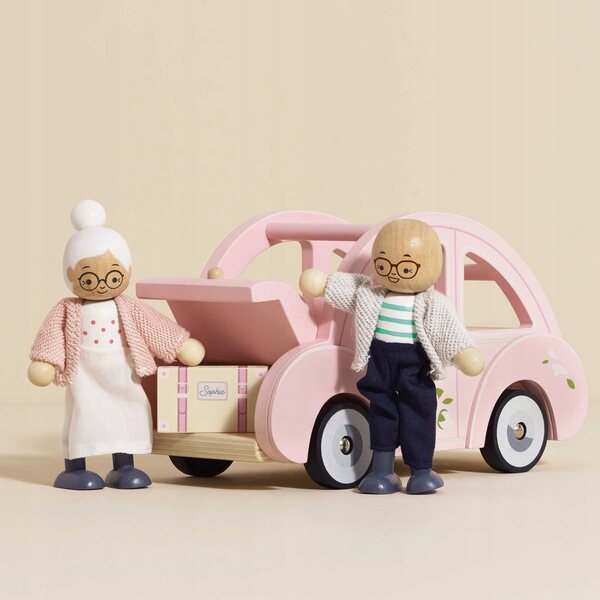 Rosafarbenes Holzauto von Le Toy Van Sophie mit Koffer und aufklappbarem Kofferraum