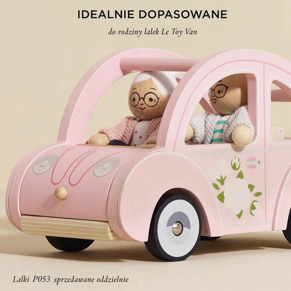 Rosafarbenes Holzauto von Le Toy Van Sophie mit Koffer und aufklappbarem Kofferraum
