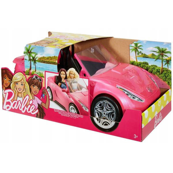 Rosafarbenes Barbie-Cabriolet von Mattel mit drehbaren Rädern und elegantem Design