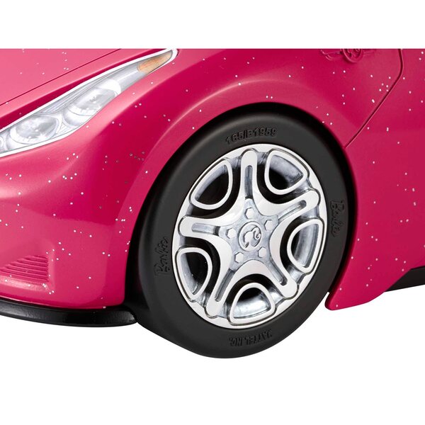 Rosafarbenes Barbie-Cabriolet von Mattel mit drehbaren Rädern und elegantem Design