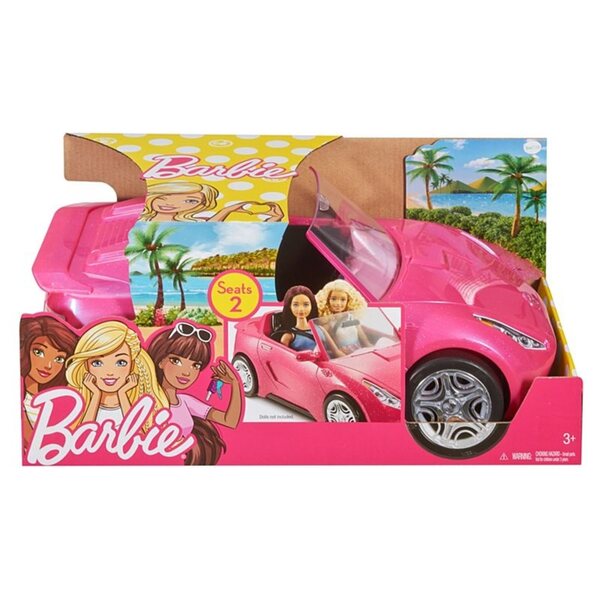 Rosafarbenes Barbie-Cabriolet von Mattel mit drehbaren Rädern und elegantem Design