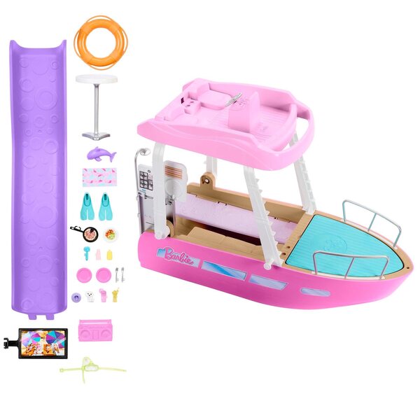 Barbie-Spielboot mit Rutsche, Pool und über 20 Kunststoffzubehörteilen