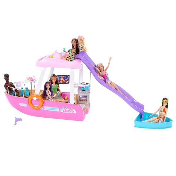 Barbie-Spielboot mit Rutsche, Pool und über 20 Kunststoffzubehörteilen
