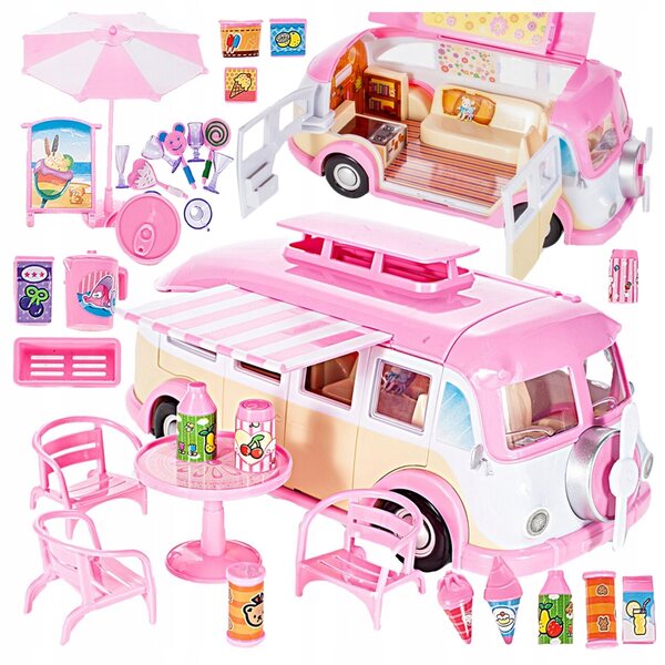 Autobus Kamper Lodziarnia per Bambini con Accessori e Aperture Funzionali