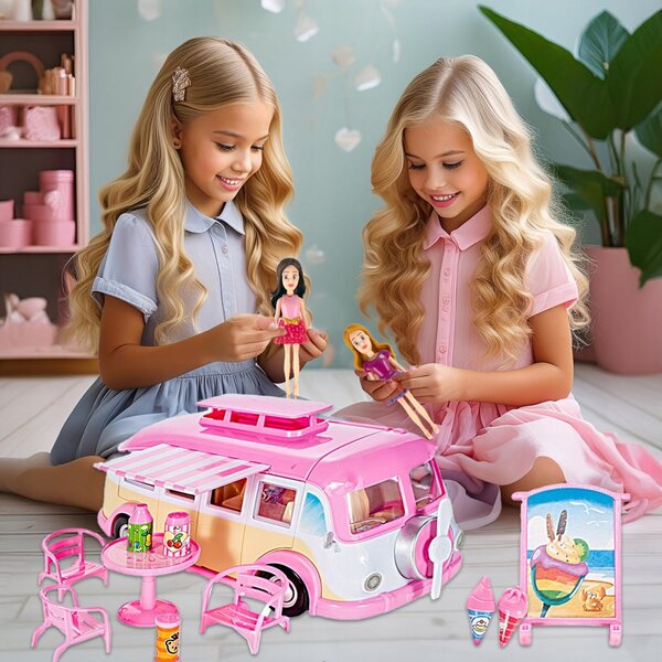 Autobus Kamper Lodziarnia per Bambini con Accessori e Aperture Funzionali