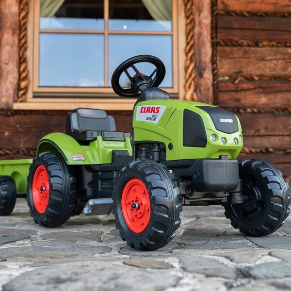 Falk Claas Arion Green Trettraktor mit Anhänger und Hupe für Kinder