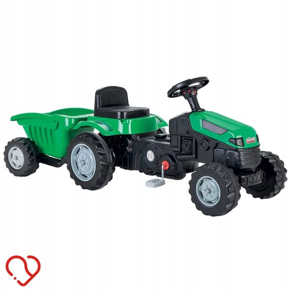 Grüner Woopie Trettraktor mit Hupe und Anhänger für Kinder ab 3 Jahren