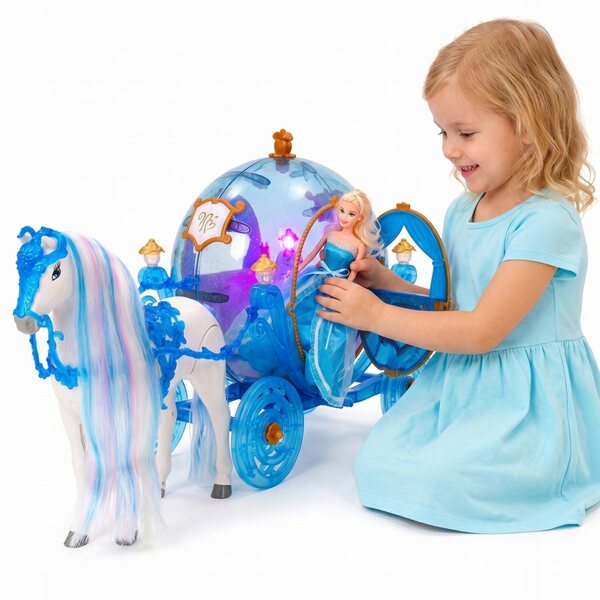Wanderpferd mit Kutsche und Elsa-Puppe – Interaktives Set mit LEDs und Soundeffekten
