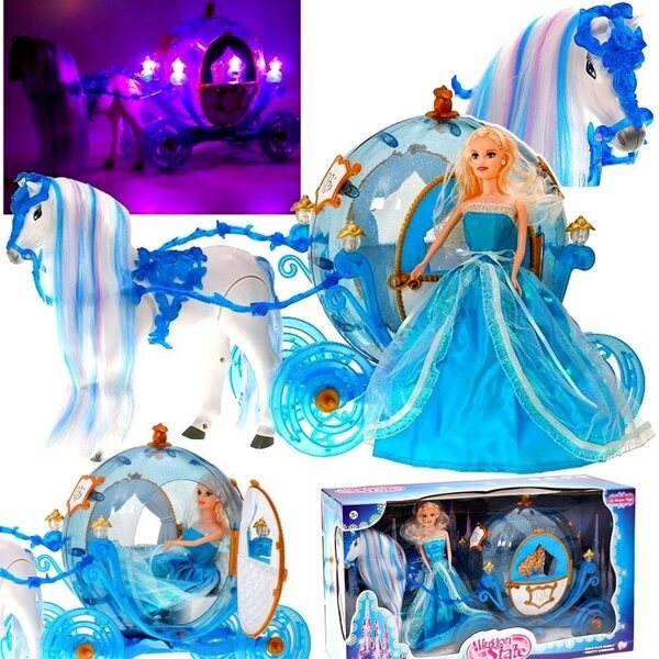 Wanderpferd mit Kutsche und Elsa-Puppe – Interaktives Set mit LEDs und Soundeffekten