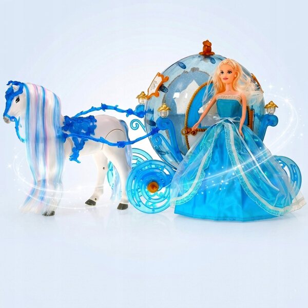 Wanderpferd mit Kutsche und Elsa-Puppe – Interaktives Set mit LEDs und Soundeffekten