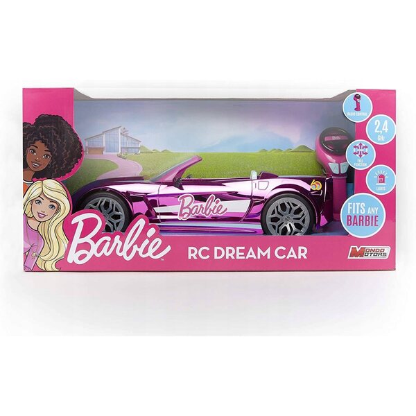 Funkgesteuertes Barbie-Cabriolet-Auto in Rosa mit Lichtern und Lenkradfernbedienung