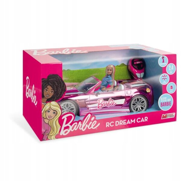 Funkgesteuertes Barbie-Cabriolet-Auto in Rosa mit Lichtern und Lenkradfernbedienung