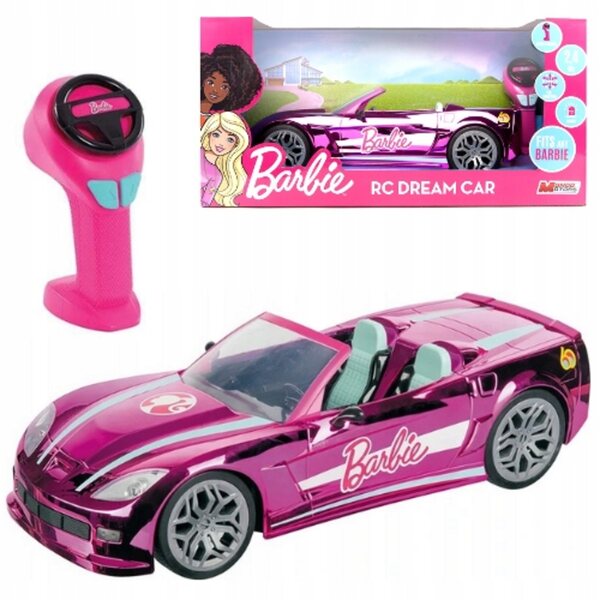 Funkgesteuertes Barbie-Cabriolet-Auto in Rosa mit Lichtern und Lenkradfernbedienung