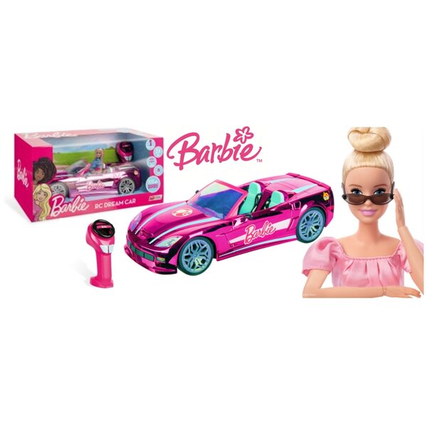 Funkgesteuertes Barbie-Cabriolet-Auto in Rosa mit Lichtern und Lenkradfernbedienung