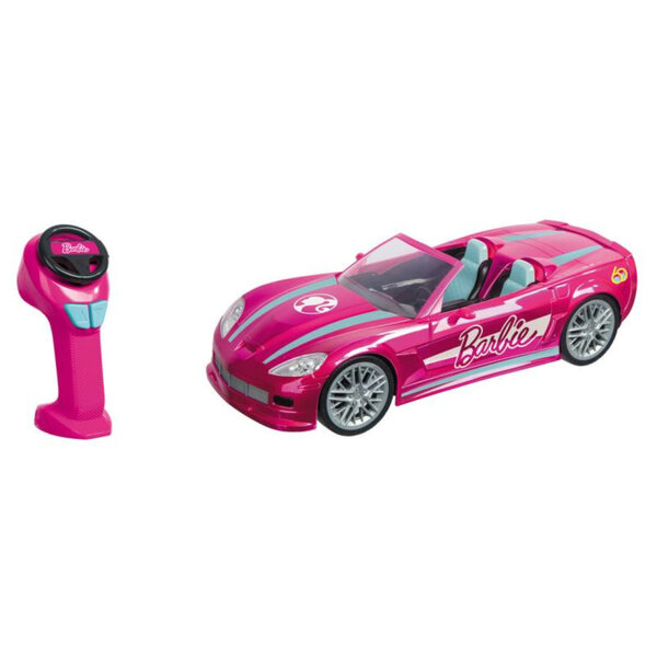 Funkgesteuertes Barbie-Cabriolet-Auto in Rosa mit Lichtern und Lenkradfernbedienung