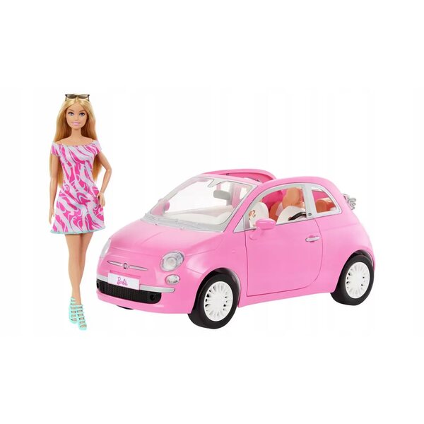 Barbie Fiat 500 Cabriolet mit Mattel-Puppe – Spielzeugauto für Kinder ab 3 Jahren