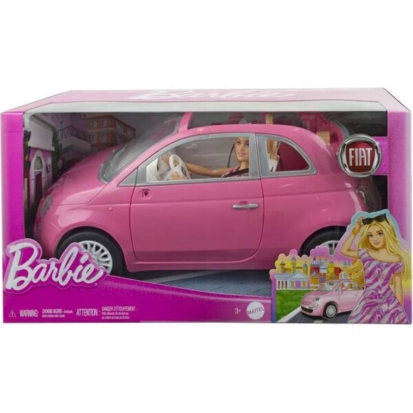 Barbie Fiat 500 Cabriolet mit Mattel-Puppe – Spielzeugauto für Kinder ab 3 Jahren