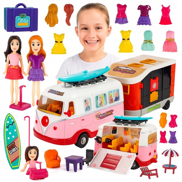 Kamper per bambole con roulotte e accessori gioco creativo per bambini 3+