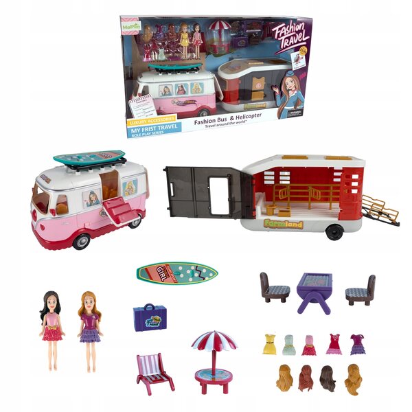 Kamper per bambole con roulotte e accessori gioco creativo per bambini 3+