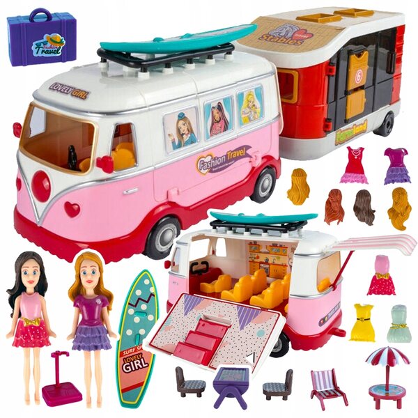 Kamper per bambole con roulotte e accessori gioco creativo per bambini 3+