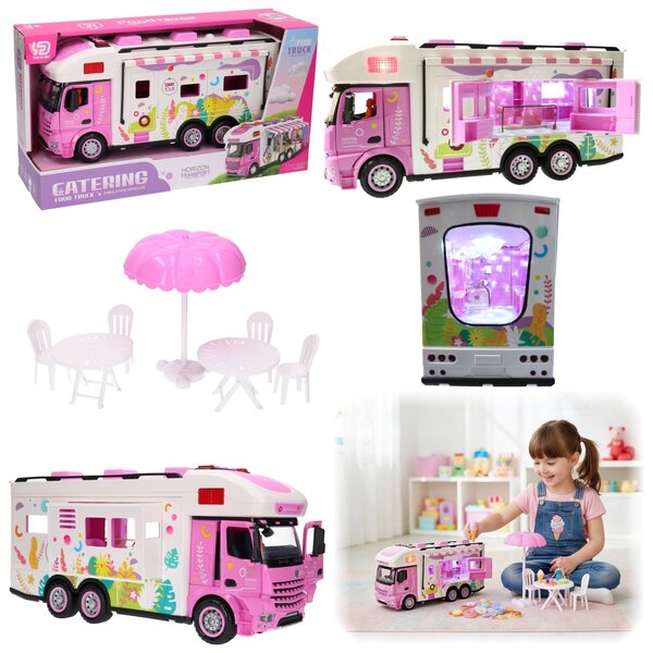 Food Truck Rosa 2in1: Bar Mobile e Kamper Giocattolo per Bambini