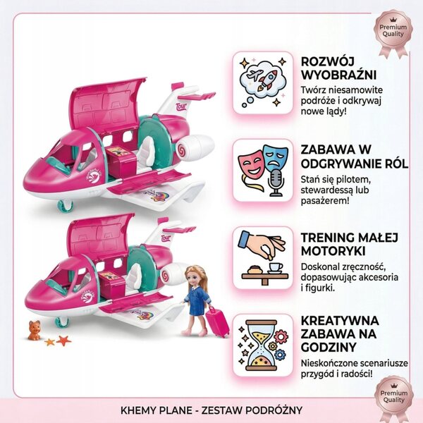 Samolot Odrzutowy Spielzeug mit Pilotenpuppe, Koffer und Kätzchen für Kinder